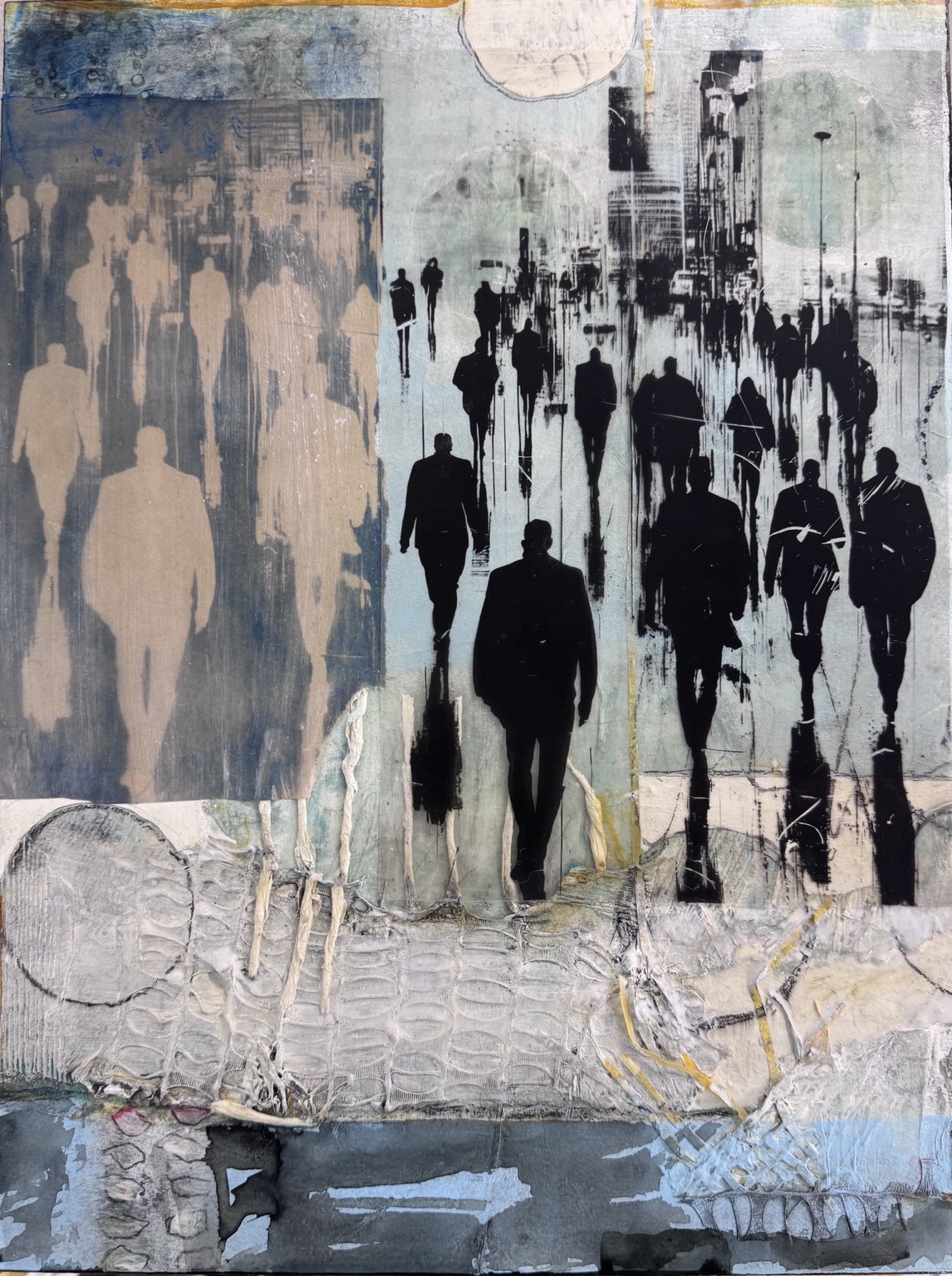Vielschichtiges Kunstwerk aus Cyanotypie, Malerei und Collage